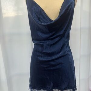 Dreamgirl Blue Chemise with Cowl Neckline and Lace Trim